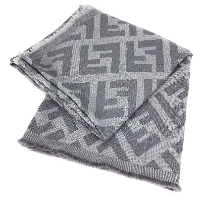 Fendi Shawl Zucca Logo Fxx056 Wool Gray