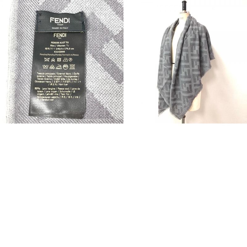 Fendi Shawl Zucca Logo Fxx056 Wool Gray