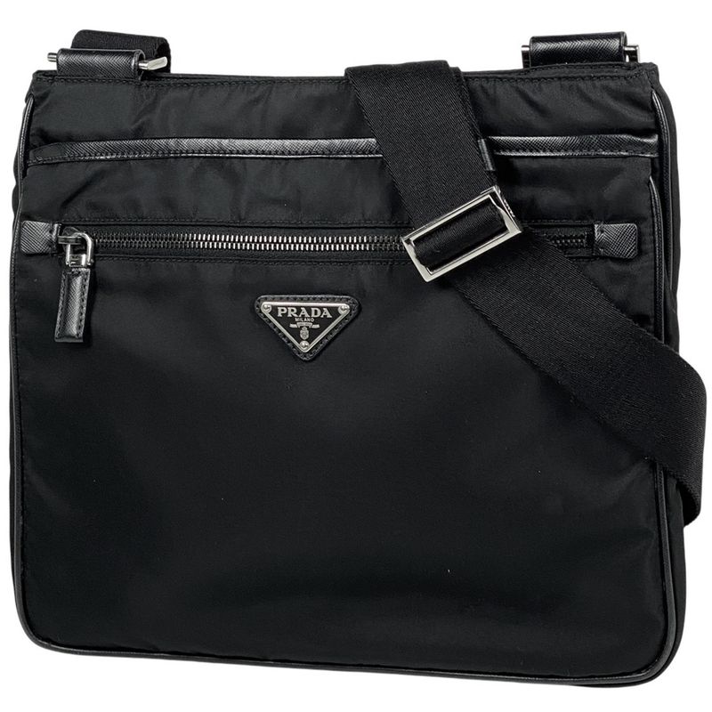 Prada Logo Plate Shoulder Bag Crossbody Shoulder Bag Nylon Nero (black) Va953m