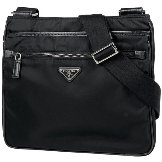 Prada Logo Plate Shoulder Bag Crossbody Shoulder Bag Nylon Nero (black) Va953m