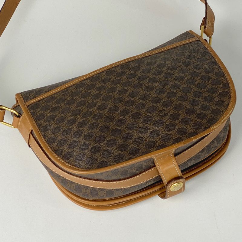 Celine Macadam Pattern Shoulder Bag Crossbody Shoulder Bag Coated Canvas Brown