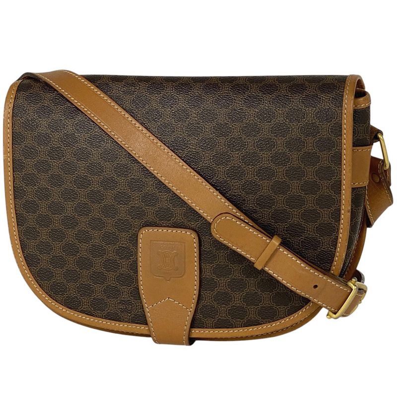 Celine Macadam Pattern Shoulder Bag Crossbody Shoulder Bag Coated Canvas Brown