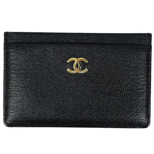 Chanel Coco Mark Card Case Pass Case Card Case Leather Black Women