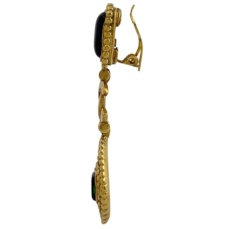 Chanel Logo Colored Stone Earrings Swing Gripore Earrings GP Gold Ladies