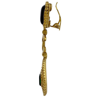 Chanel Logo Colored Stone Earrings Swing Gripore Earrings GP Gold Ladies