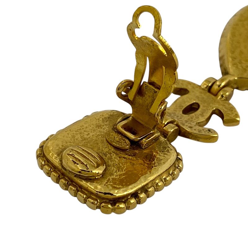 Chanel Logo Colored Stone Earrings Swing Gripore Earrings GP Gold Ladies