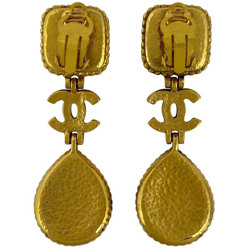 Chanel Logo Colored Stone Earrings Swing Gripore Earrings GP Gold Ladies