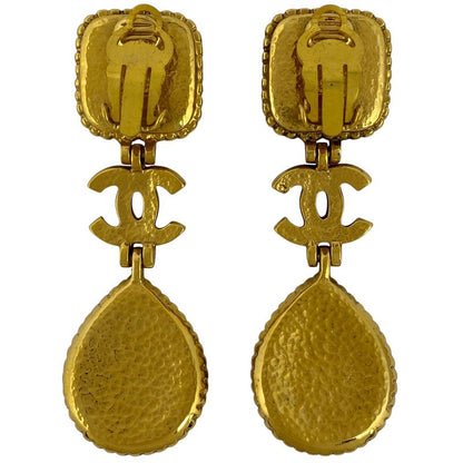 Chanel Logo Colored Stone Earrings Swing Gripore Earrings GP Gold Ladies
