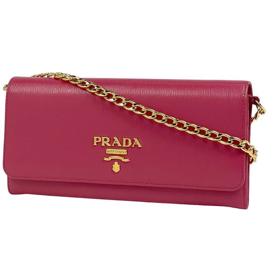 Prada Logo Chain Wallet Long Leather Pink Ladies