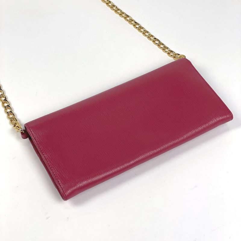 Prada Logo Chain Wallet Long Leather Pink Ladies