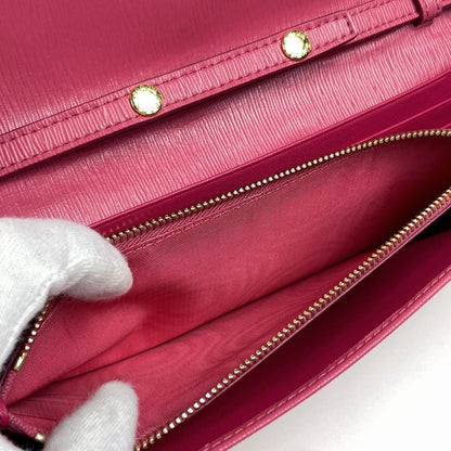 Prada Logo Chain Wallet Long Leather Pink Ladies