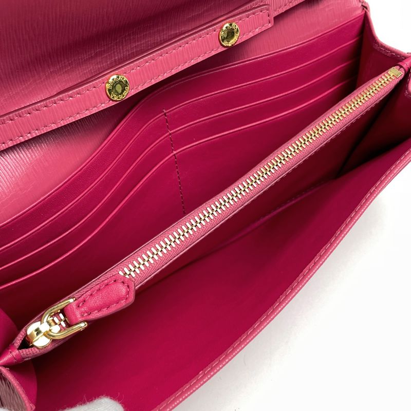Prada Logo Chain Wallet Long Leather Pink Ladies
