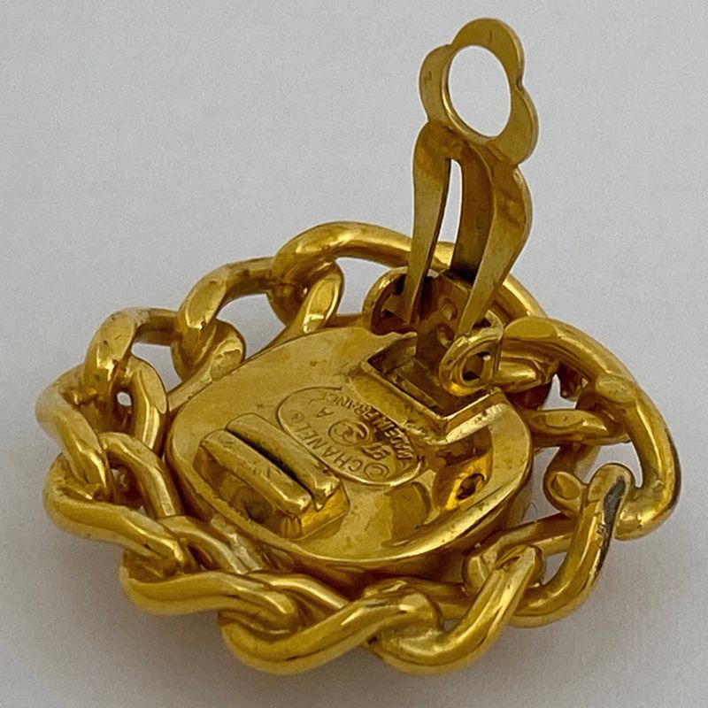 Chanel Coco Mark Rhinestone Earrings Chain Earrings GP Gold Ladies