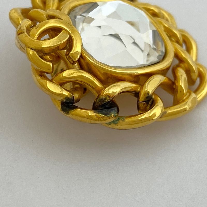 Chanel Coco Mark Rhinestone Earrings Chain Earrings GP Gold Ladies