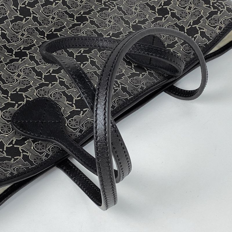 Celine Logo Tote Bag Carriage Pattern Total Sulky Tote Bag Coated Canvas Black