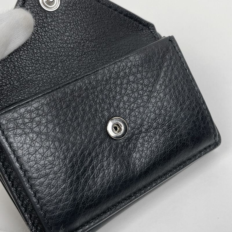 Balenciaga Paper Mini Wallet Logo Trifold Wallet Leather Black 391446 Women