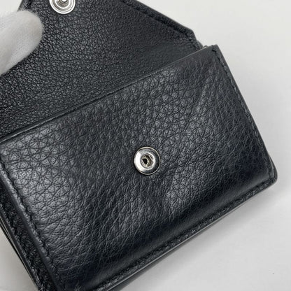 Balenciaga Paper Mini Wallet Logo Trifold Wallet Leather Black 391446 Women