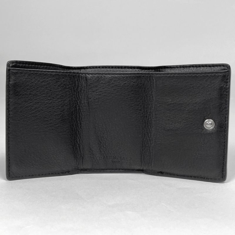 Balenciaga Paper Mini Wallet Logo Trifold Wallet Leather Black 391446 Women
