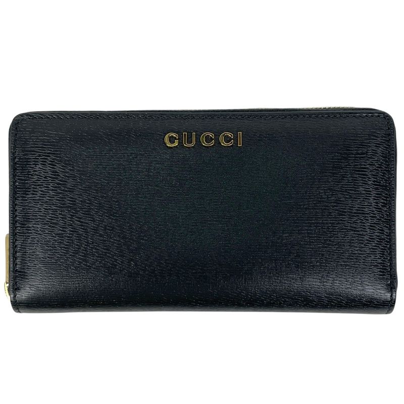 Gucci Logo Round Zipper Long Wallet Round Zip Long Wallet Leather Black 772642