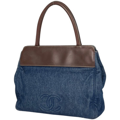 Chanel Coco Mark Tote Handbag Shoulder Tote Bag Denim Blue Women
