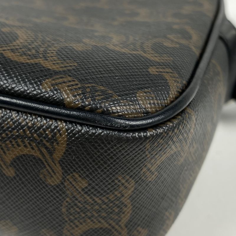 Celine Triomphe Shoulder Bag Crossbody Logo Shoulder Bag Coated Canvas Black