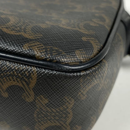 Celine Triomphe Shoulder Bag Crossbody Logo Shoulder Bag Coated Canvas Black