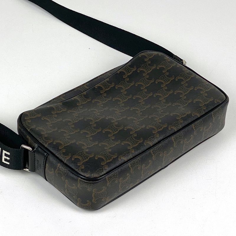 Celine Triomphe Shoulder Bag Crossbody Logo Shoulder Bag Coated Canvas Black