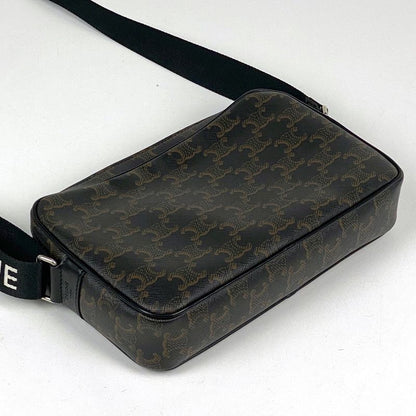 Celine Triomphe Shoulder Bag Crossbody Logo Shoulder Bag Coated Canvas Black