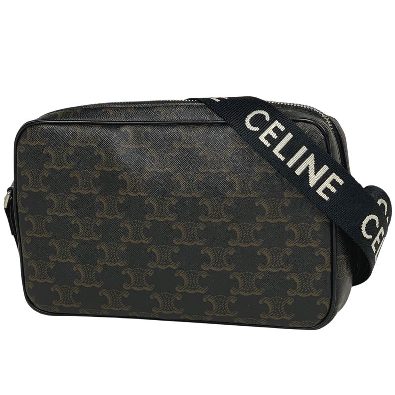 Celine Triomphe Shoulder Bag Crossbody Logo Shoulder Bag Coated Canvas Black