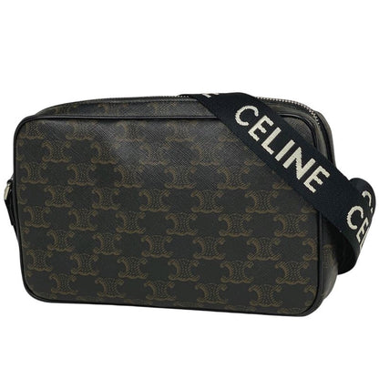 Celine Triomphe Shoulder Bag Crossbody Logo Shoulder Bag Coated Canvas Black