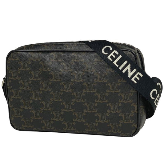 Celine Triomphe Shoulder Bag Crossbody Logo Shoulder Bag Coated Canvas Black