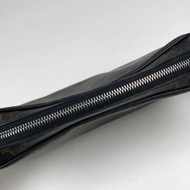 Celine Triomphe Shoulder Bag Crossbody Logo Shoulder Bag Coated Canvas Black