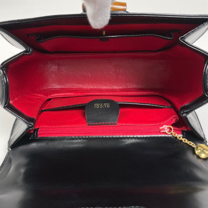 Gucci Bamboo Handbag 2WAY Shoulder Bag Handbag Leather Black 0002046 Women