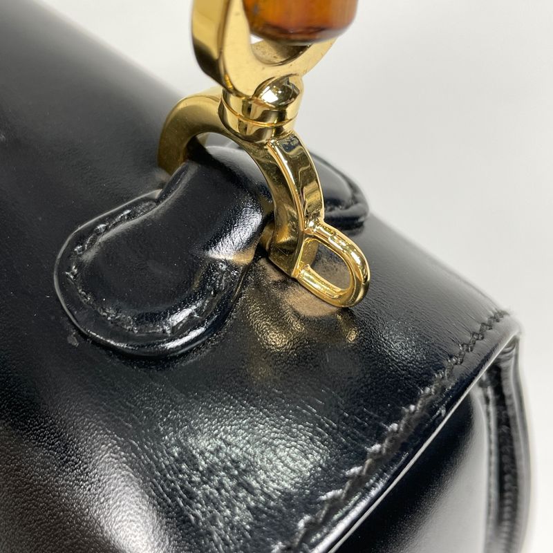 Gucci Bamboo Handbag 2WAY Shoulder Bag Handbag Leather Black 0002046 Women