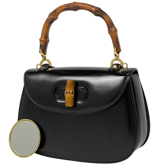 Gucci Bamboo Handbag 2WAY Shoulder Bag Handbag Leather Black 0002046 Women