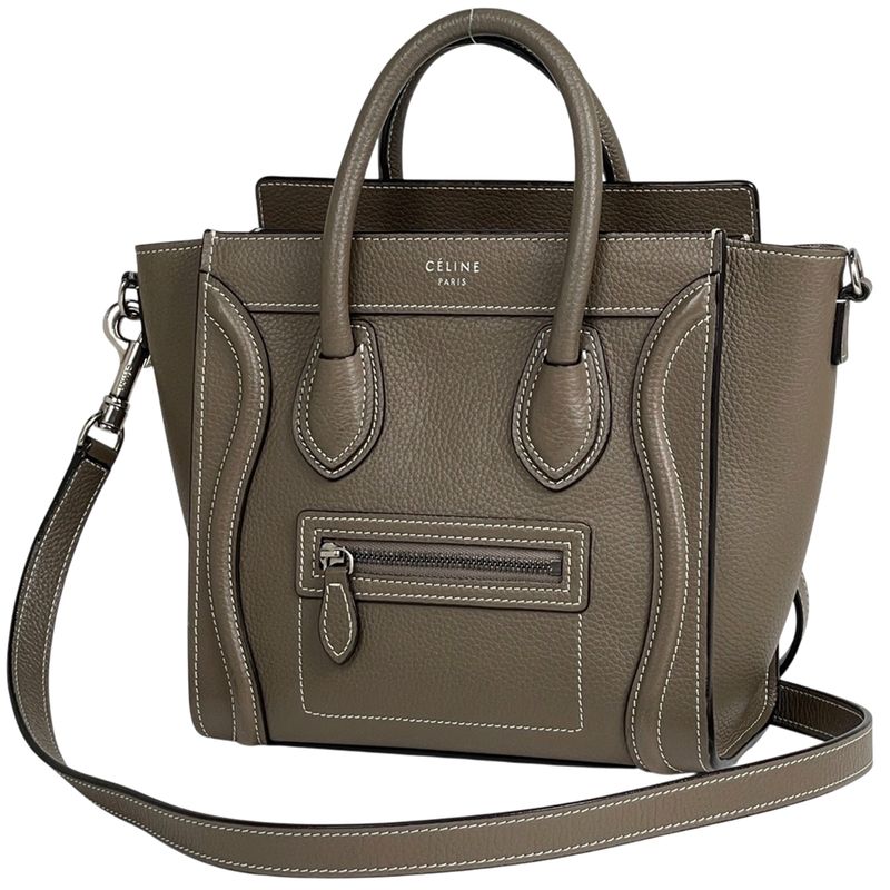 Celine Luggage Nano Shopper 2WAY Shoulder Bag Handbag Leather Brown Women