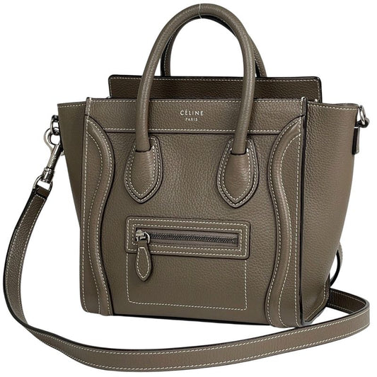 Celine Luggage Nano Shopper 2WAY Shoulder Bag Handbag Leather Brown Women