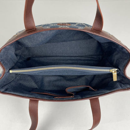 Celine Paris Macadam Tote Bag Shoulder Bag Tote Bag Denim Blue Brown Women's