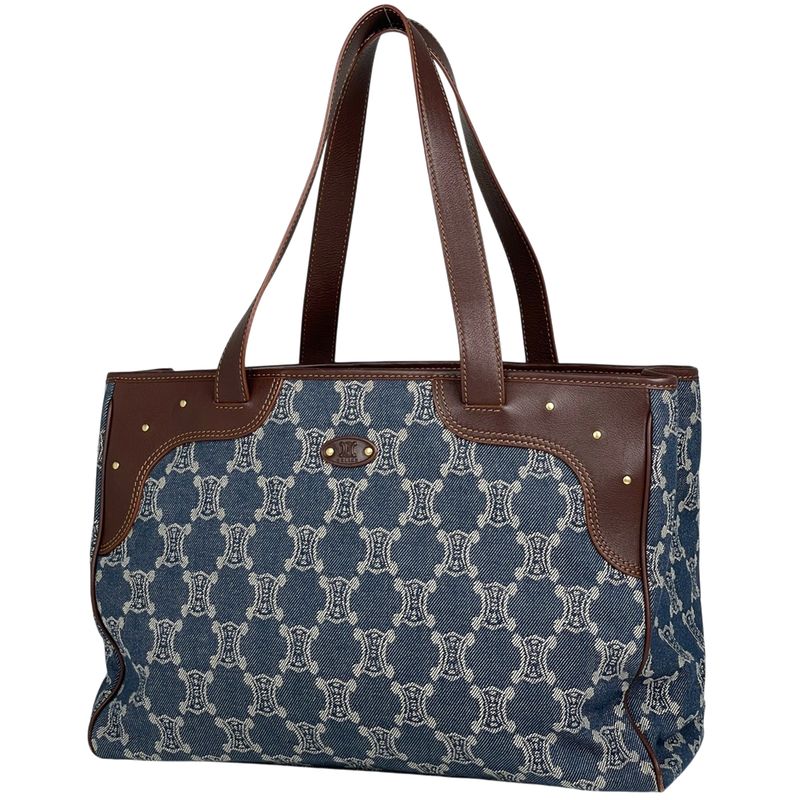 Celine Paris Macadam Tote Bag Shoulder Bag Tote Bag Denim Blue Brown Women's