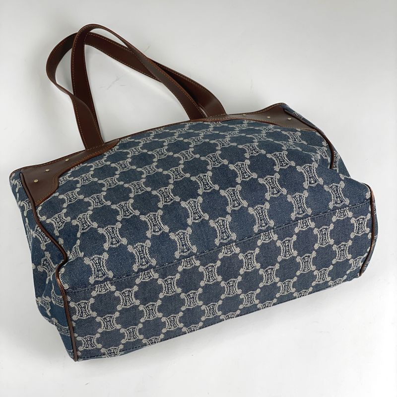 Celine Paris Macadam Tote Bag Shoulder Bag Tote Bag Denim Blue Brown Women's