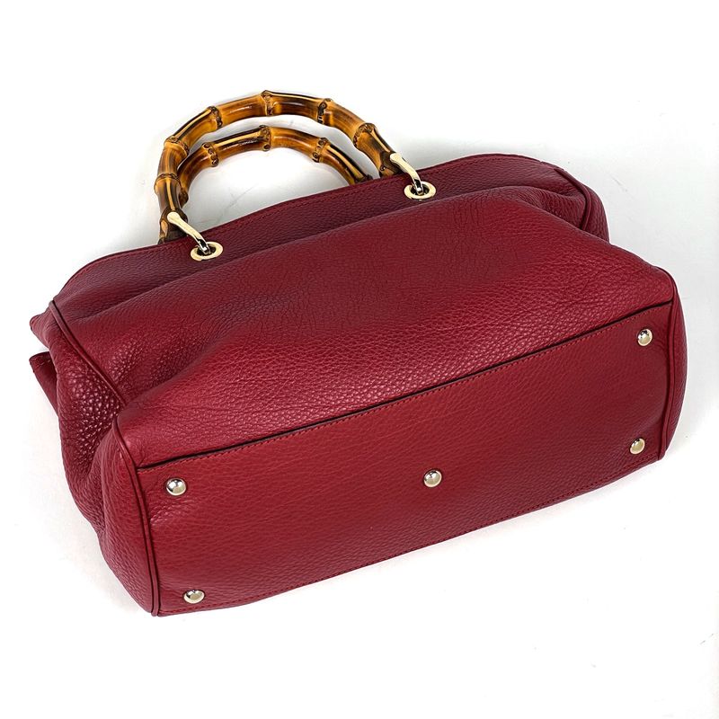 Gucci Bamboo Shopper Medium Handbag 2WAY Shoulder Bag Handbag Leather Red
