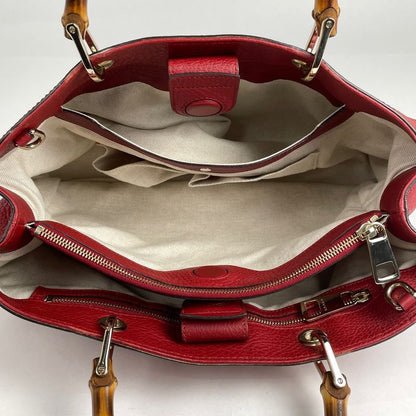 Gucci Bamboo Shopper Medium Handbag 2WAY Shoulder Bag Handbag Leather Red