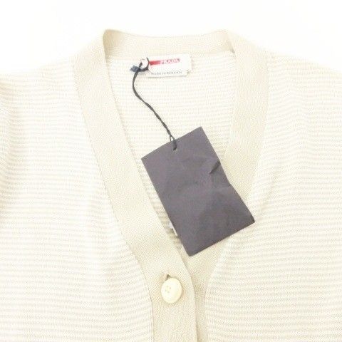 Prada Striped Short Sleeve Cardigan Knit 40 Approx Size M Beige Ibo58