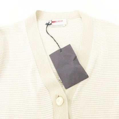 Prada Striped Short Sleeve Cardigan Knit 40 Approx Size M Beige Ibo58