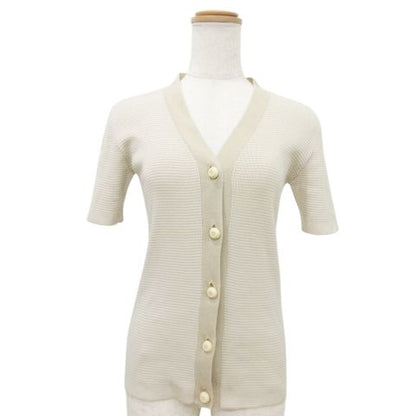 Prada Striped Short Sleeve Cardigan Knit 40 Approx Size M Beige Ibo58