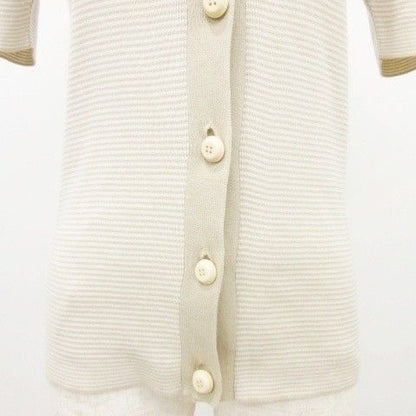 Prada Striped Short Sleeve Cardigan Knit 40 Approx Size M Beige Ibo58