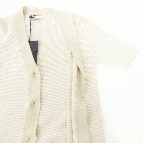 Prada Striped Short Sleeve Cardigan Knit 40 Approx Size M Beige Ibo58