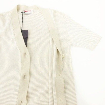 Prada Striped Short Sleeve Cardigan Knit 40 Approx Size M Beige Ibo58