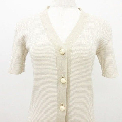 Prada Striped Short Sleeve Cardigan Knit 40 Approx Size M Beige Ibo58