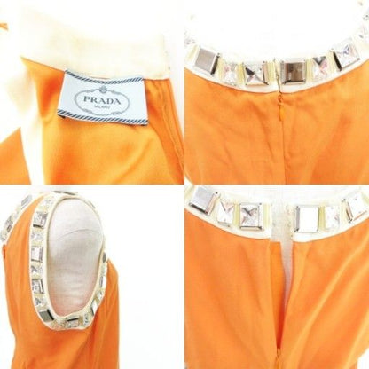 Prada Glass Bijoux Sleeveless Dress 40 S-M Size Orange Ibo58